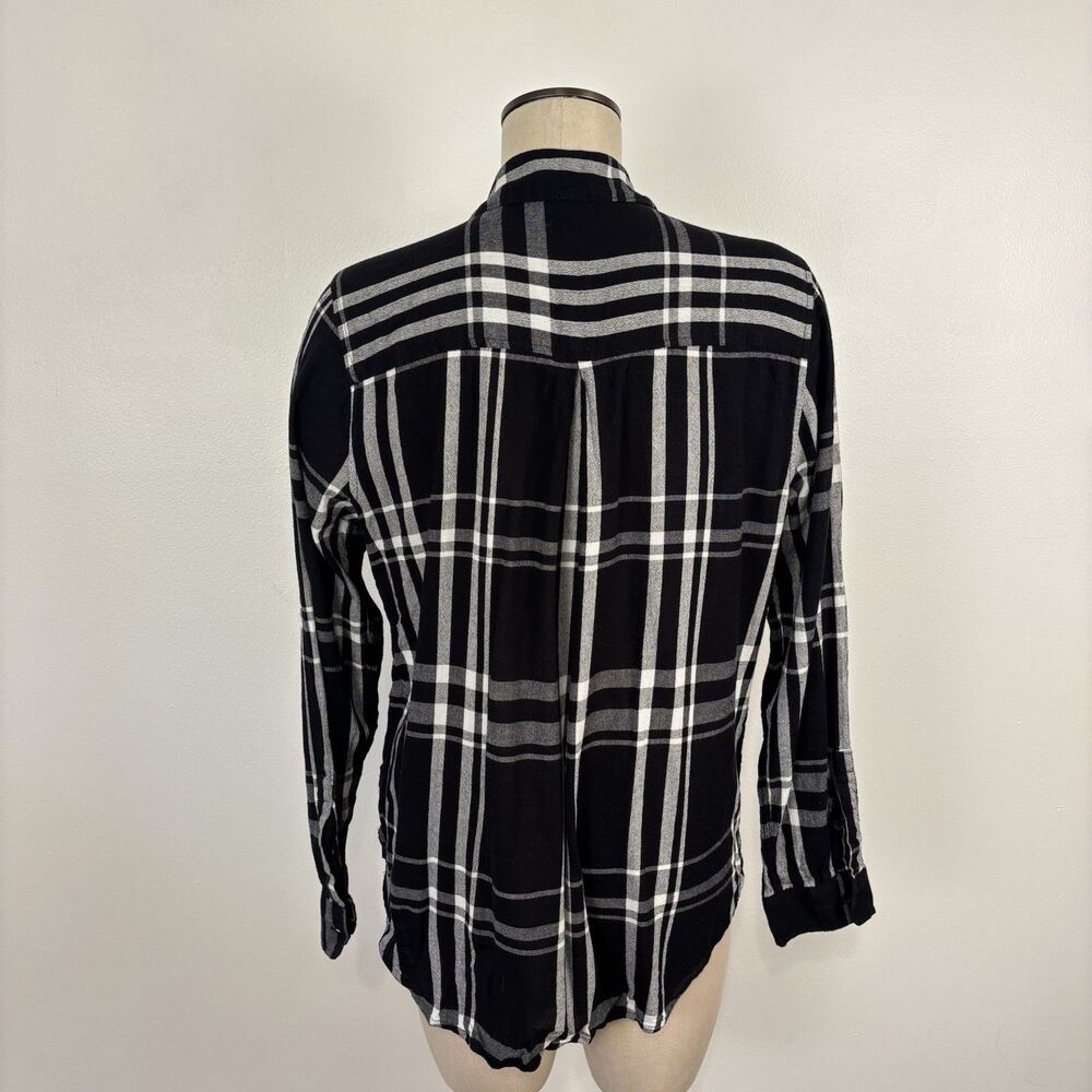 Lucky Brand Womens Large Black White Plaid Long Sleeve Shirt Button Front - Picture 2 of 7